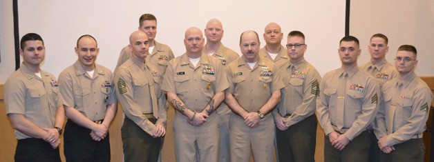 Pictured (left to right): MA1 Ryan Wells - SWFPAC/MCSFBn Senior Sailor of the Quarter