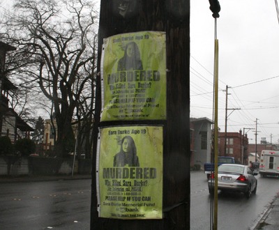 A weather-beaten flyer at Warren Avenue and Ninth Street