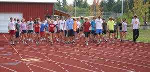 The Kingston Buccaneers cross country team during practice on Wednesday