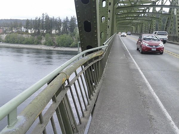 Railing on the Agate Pass Bridge was damaged on May 5 by an errant trailer that broke free from a vehicle towing it across the bridge