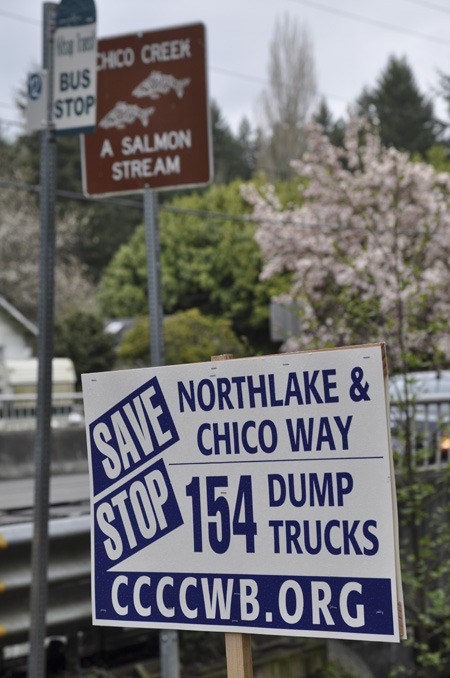 Members of the Concerned Citizens of the Chico Creek Water Basin have distributed signs around the residential area where Craig Ueland has plans to begin operating a gravel mine. Some local citizens are protesting the mine because of the potentially damaging effects to local water ways