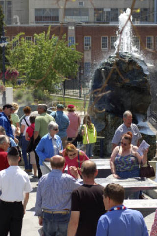 Community members check out the PSNS Memorial Plaza Saturday after it officially opened.