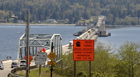 The Hood Canal Bridge closed for more than a month when contractor Kiewit-General replaced the east span.