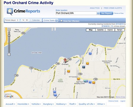 CrimeReports maps out where criminal activity has occurred.