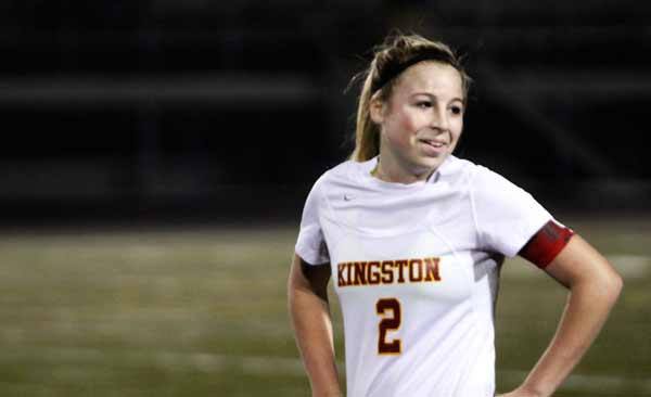 Kingston High School graduate Rebecca Tafte looks to the sidelines during the first round of the 2A State tournament Nov. 13