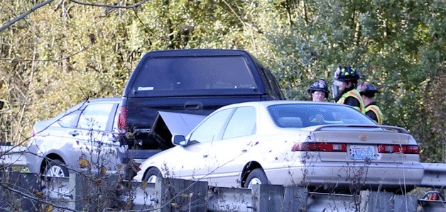 A three-car collision halted traffic on Highway 305 and Johnson Road Wednesday afternoon.