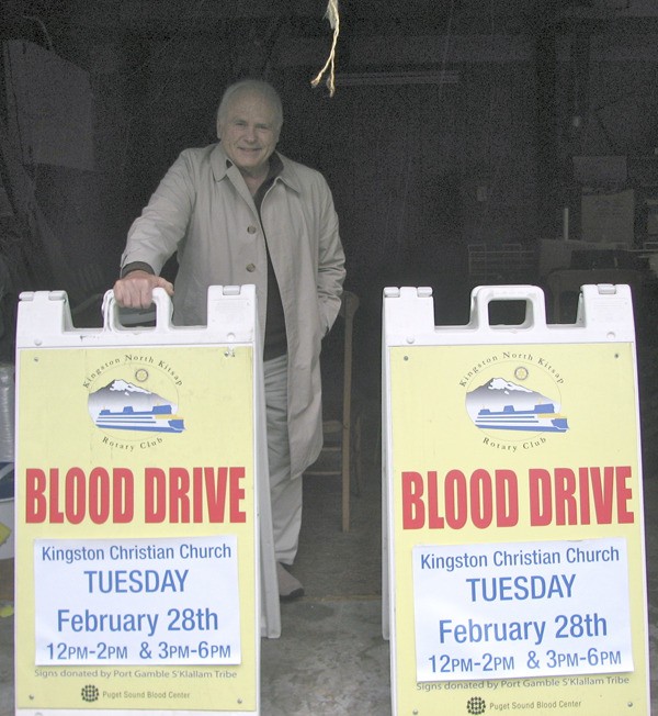 Jon Sole shows off the blood drive signs that were funded by a grant from the Port Gamble S’Klallam Tribe.