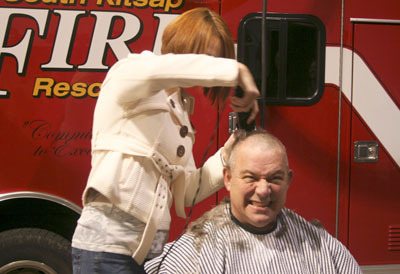 SKFR Chief Wayne Senter agreed to have his head shaved Friday for a good cause.