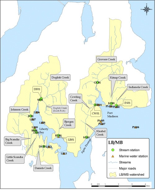 Kitsap Public Health's monitoring stations in Liberty Bay.