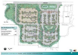 A drawing of what the expanded park-and-ride lot next to the Harper Free Evangelical Church on Southworth Drive will look like.