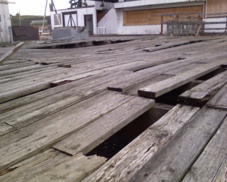 The decking outside the old boathouse at Norwegian Point Park.