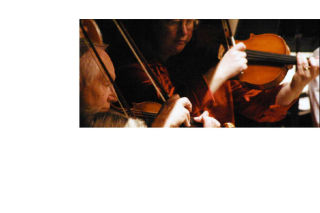 Bremerton Symphony violinists strike it up from the orchestra pit (above) while below: Kitsap Opera players portray (from left) Marcellina