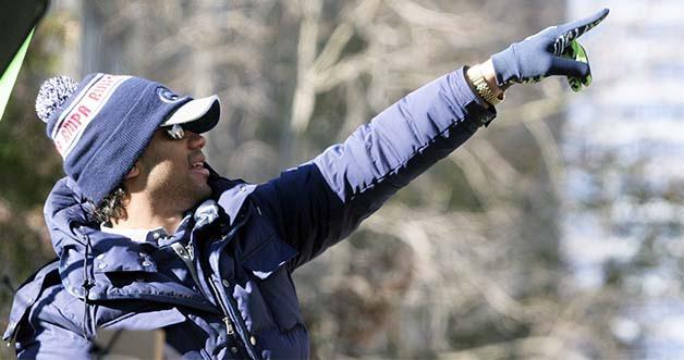 Seattle Seahawks quarterback Russell Wilson enjoys a parade through downtown Seattle Wednesday afternoon.