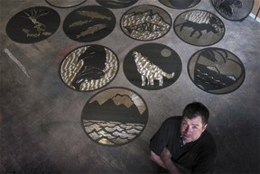 Sculptor James Kelsey created metal medallions based on art by nine Kingston High School students. The medallions will be integrated into the floor at Kitsap Mall.