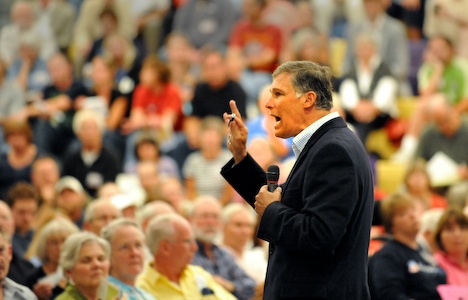 Congressman Jay Inslee address a packed North Kitsap High School gymnasium Saturday to discuss the proposed health care reform bill under consideration in Washington.