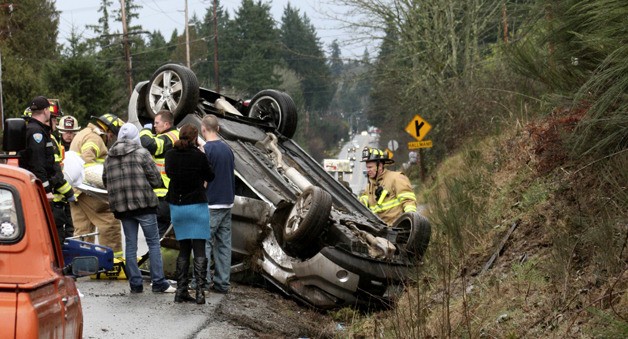 An SUV rolled into a ditch Monday afternoon on Viking Way.