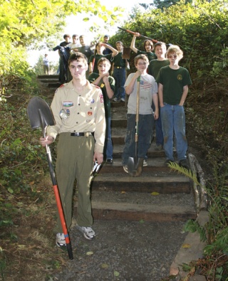 Sam Shoemaker is pictured above with the Scouts who helped him complete his Eagle Scout project.