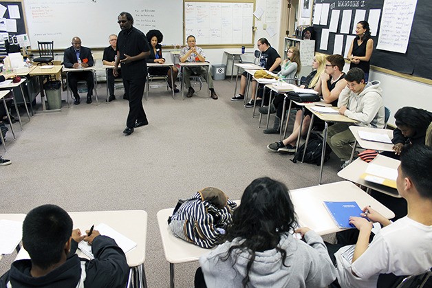 CKHS Teacher JD Sweet talks with students about asking questions of community leaders who visited the American Studies class on Monday. The two-hour classroom event was to encourage the students about their futures.