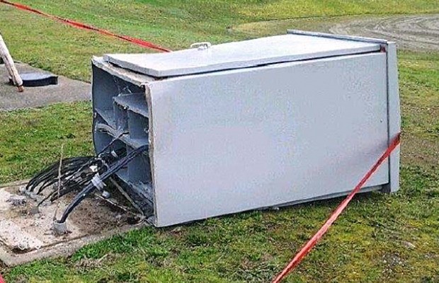 This kiosk in Pendergast Park was struck by a vehicle Jan. 28.