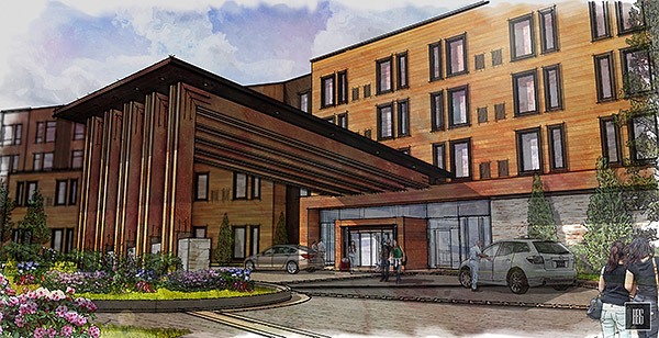 An artist’s exterior rendering of what the Point Hotel will look like. Construction of the 94-room hotel is scheduled to begin in August.