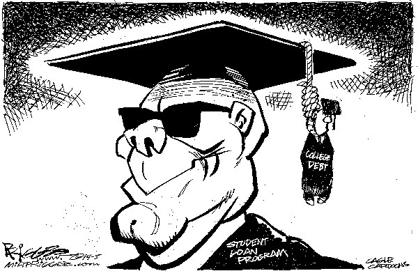 This week's cartoon addresses the student loan program and college debt.