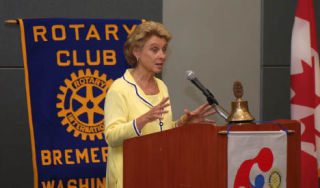 Gov. Chris Gregoire addresses Bremerton Rotarians at their luncheon at the Kitsap Conference Center at Bremerton Harborside Monday.