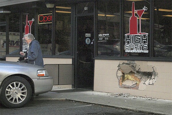 Police ruled out drugs or alcohol after a car crashed into a liquor store Feb. 19 around 1 p.m. '(It) just appears to be bad footwork