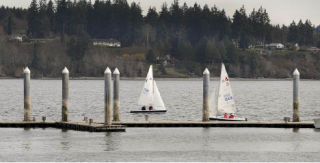 Boaters honed their skills last week at the Silverdale waterfront during a break in the rain. The spring temperatures have so far been below normal for the year.