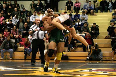 Klahowya Secondary School senior Joe Sawyers defeated his opponent by technical fall during the Battle of the Bay at Central Kitsap High School on Wednesday.