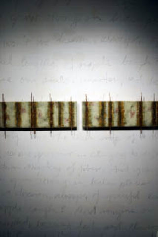 Susan Sweetwater’s poetry-inspired encaustic painting “Broken Pieces.”