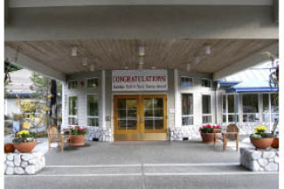 A celebratory banner hangs over the front door of Northwoods Lodge in Silverdale. The nursing home was named the best in the state.