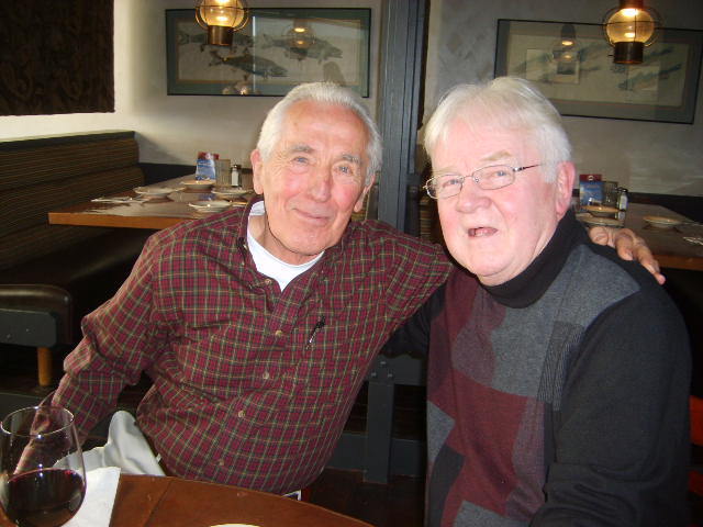 Es Singer and Harold Dahl celebrate their 80th birthdays along with classmates Jim Hajek and Glen Pearson. They began elementary school together in Silverdale in 1941.