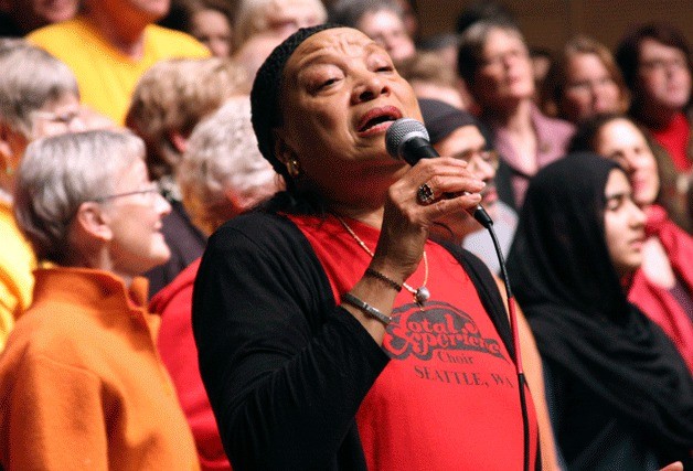 Pastor Patrinell Wright and the Total Experience Gospel Choir lead the Sing Out on Bainbridge Island.