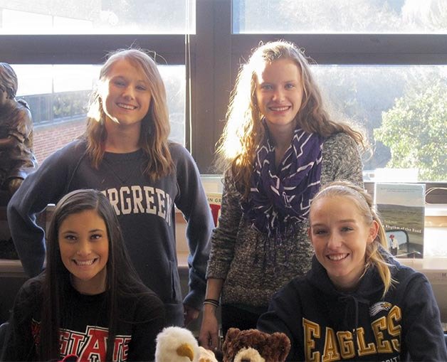 Four athletes from Central Kitsap High School signed letters of intent to play sports at various colleges last week. They are: (top row) Amy Bromley: Evergreen State College (soccer)