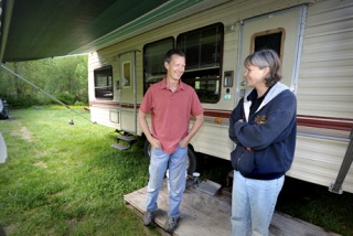 Home Depot employees Tammy Haaby and David Hensel have put life on wheels during the Hood Canal Bridge closure. The Port Townsend couple are living in an RV in Kingston.