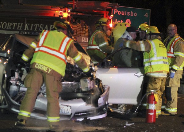 Jasper R. Cutter of Bainbridge Island was taken to Harrison Medical Center in Bremerton when his car crashed into a truck on Highway 305 next to the Masi Shop.