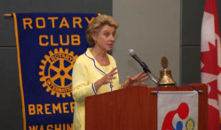 Gov. Chris Gregoire addresses Bremerton Rotarians at their luncheon at the Kitsap Conference Center at Bremerton Harborside Monday.