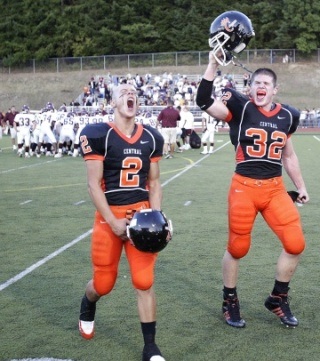 Central Kitsap players breathe a sigh of relief after winning a squeaker over South Kitsap on Friday night.