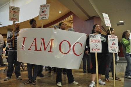 Students gather at the Bremer Student Center to protest racism on the Olympic College campus.