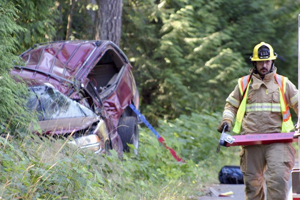 A man was killed when his SUV crashed into two trees on Little Boston Road and Hood Canal Drive