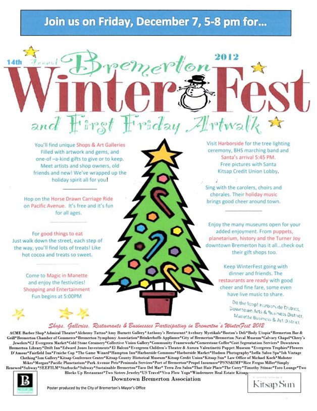 Flyer for the 2012 Bremerton Winter Fest and First Friday Artwalk