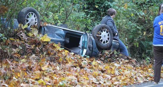 There were no reported injuries in a rollover car crash on South Kingston Road Tuesday afternoon.