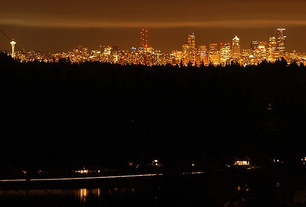 Seattle as seen from Viewcrest Drive and 30th Street in East Bremerton / Central Kitsap the night of Aug. 27. This was a 30-second-long exposure on a tripod-mounted camera using a 200mm lens.