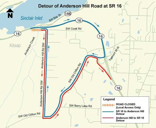 The planed detour of Anderson Hill Road at SR 16.