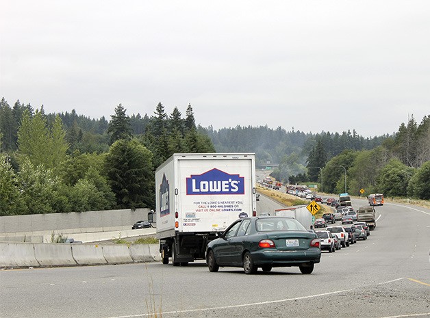 Traffic is backed up heading north on Hwy 3 as of 11:15 a.m. on Friday morning.