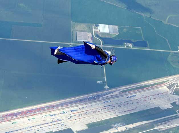 Scott Callantine skydives in a wingsuit