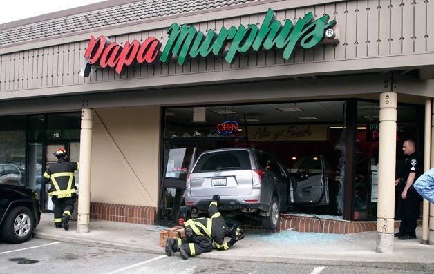 An SUV crashed through the front of the Papa Murphy's Take 'N' Bake in Poulsbo around 3 p.m. on April 10.