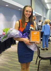 Erica Runyan after receiving the 2012 YWCA of Kitsap County Woman of Achievement Award.