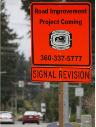 Signs forewarn drivers of the upcoming Bucklin Hill/Tracyton Boulevard project slated to begin later this month.