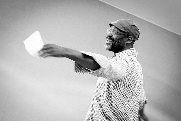 Brace Evans rehearses as Sir Andrew Aguecheek  for the “Twelfth Night” production that will perform at the Bloedel Reserve this July.